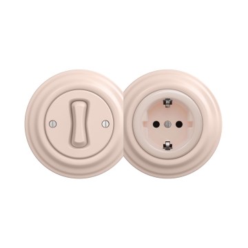 Reblig - Retro vienpolu slēdzis Nr. 1 un SCHUKO 230 V kontaktligzda ar antīkā rozā rāmi