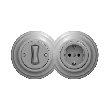 Reblig - Retro vienpolu slēdzis Nr. 1 un SCHUKO 230 V kontaktligzda ar rāmīti, pelēka