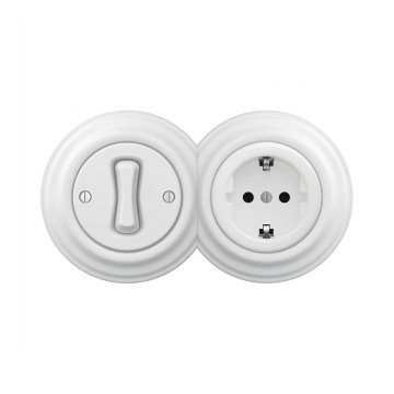 Reblig - Retro vienpolu slēdzis Nr. 1 un SCHUKO 230V rozete ar rāmi, sniegbalta