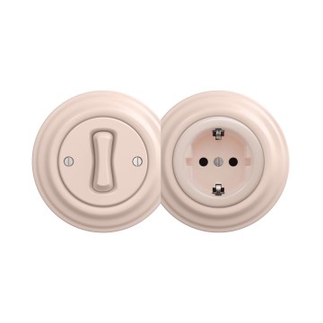 Reblig - Retro vienpolu slēdzis Nr. 1 un SCHUKO kontaktligzda 230V ar rāmi, vecrozā krāsā