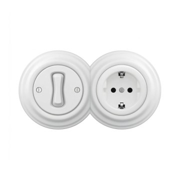 Reblig - Retro vienpolu slēdzis Nr. 1 un SCHUKO kontaktligzda 230V ar sniegbaltu rāmi