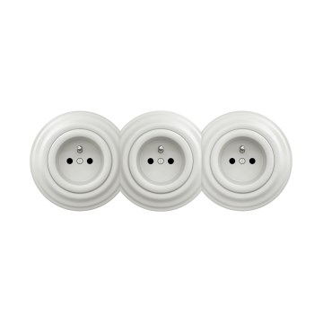 Reblig - Trīskārša retro mājas kontaktligzda ar rāmi, 230 V, keramiska, balta