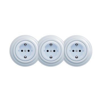 Reblig - Trīskārša retro mājas kontaktligzda ar SCHUKO rāmīti, 230V, zila