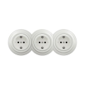 Reblig - Trīskārša retro mājas rozete ar SCHUKO rāmi, 230 V, keramiska, balta