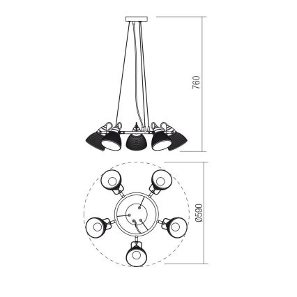 Redo 01-1451 - Lustra ar auklu RIDGE 5xE27/60W/230V