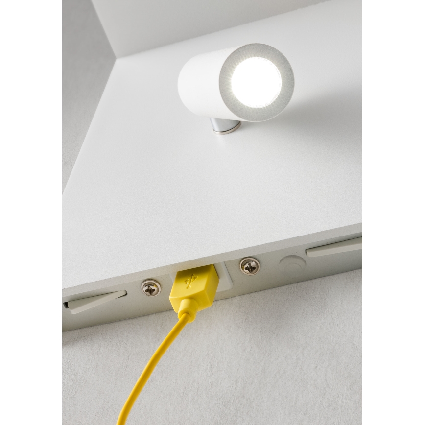 Redo 01-1499 - LED Sienas starmetis AGOS LED/6W/230V + LED/3,2W USB balta