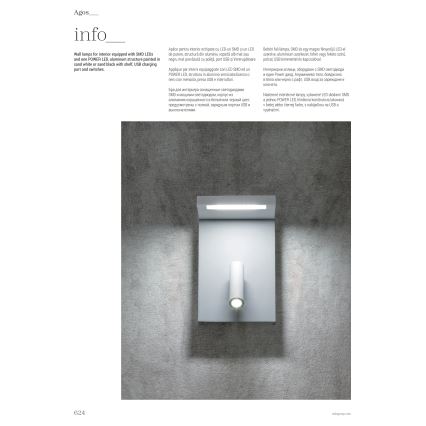 Redo 01-1500 - LED Sienas starmetis AGOS LED/6W/230V + LED/3,2W USB melna