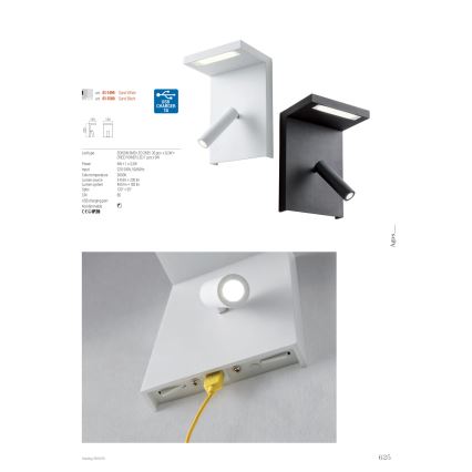 Redo 01-1500 - LED Sienas starmetis AGOS LED/6W/230V + LED/3,2W USB melna