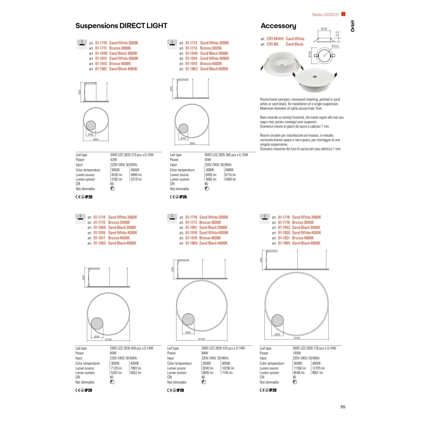 Redo 01-1713 -  LED Aptumšojama lustra ar auklu ORBIT LED/55W/230V bronza