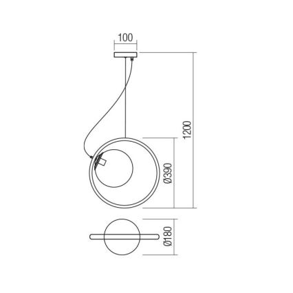 Redo 01-2322 - Lustra ar auklu KLEIDI 1xE27/42W/230V d. 39 cm melna