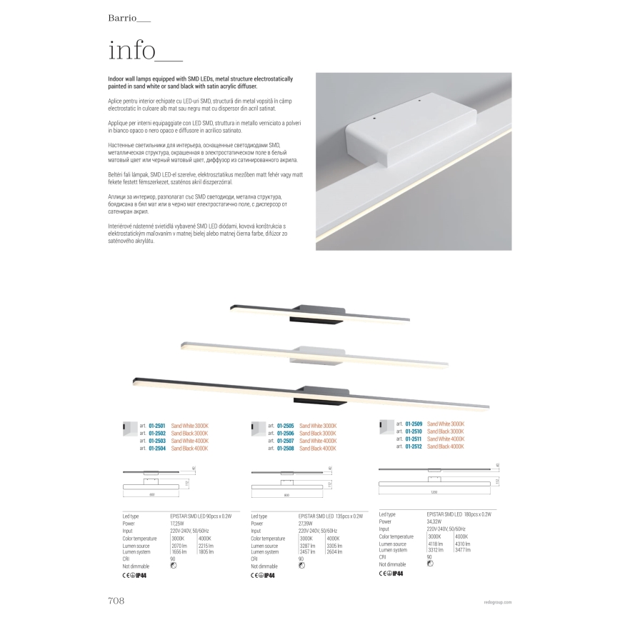 Redo 01-2511 - LED Vannas istabas spoguļa apgaismojums BARRIO LED/34,32W/230V 120 cm CRI 90 IP44 balta