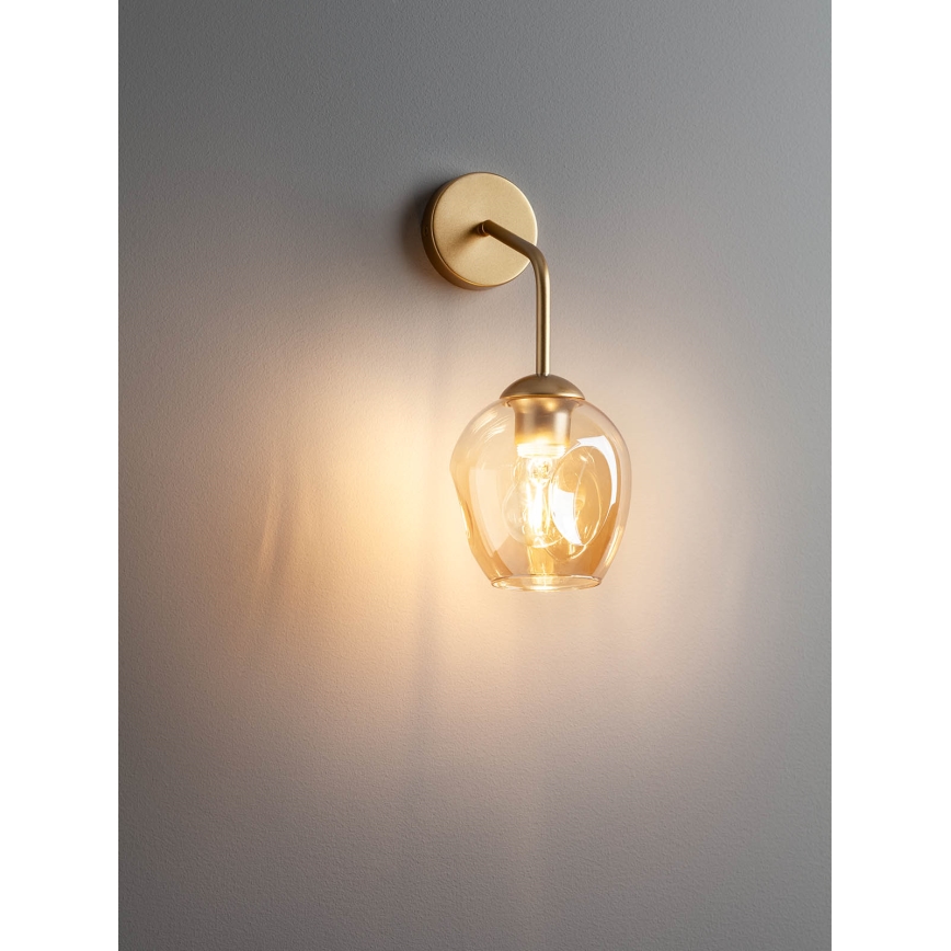 Redo 01-2617 - Sienas lampa PIERCE 1xE27/42W/230V zelta/dūmakains