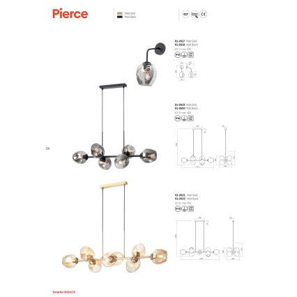 Redo 01-2617 - Sienas lampa PIERCE 1xE27/42W/230V zelta/dūmakains