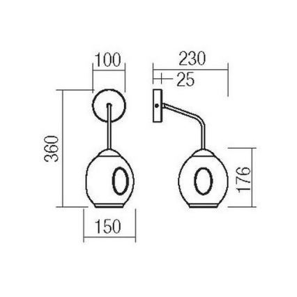 Redo 01-2618 - Sienas lampa PIERCE 1xE27/42W/230V melna/dūmakains