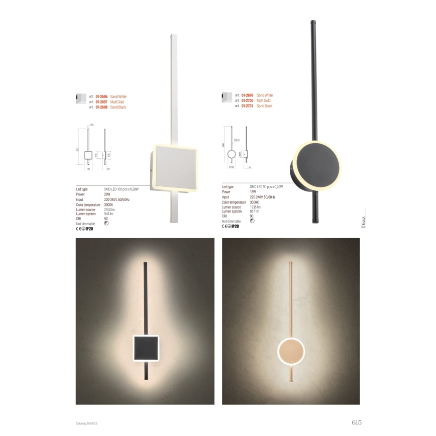 Redo 01-2699 - LED Sienas lampa DIAZ LED/18W/230V CRI 90 balta