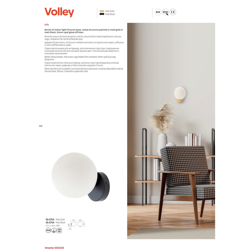 Redo 01-2713 - Sienas lampa VOLLEY 1xE14/28W/230V zelta