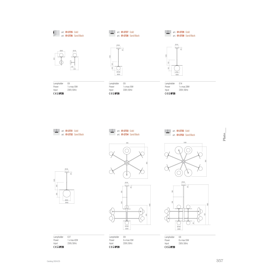 Redo 01-2733 - Lustra ar stieni PLATO 6xG9/10W/230V zelta