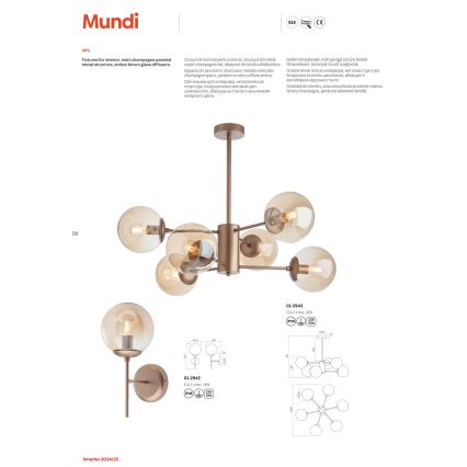 Redo 01-2942 - Sienas lampa MUNDI 1xE14/28W/230V vara/dūmakaina