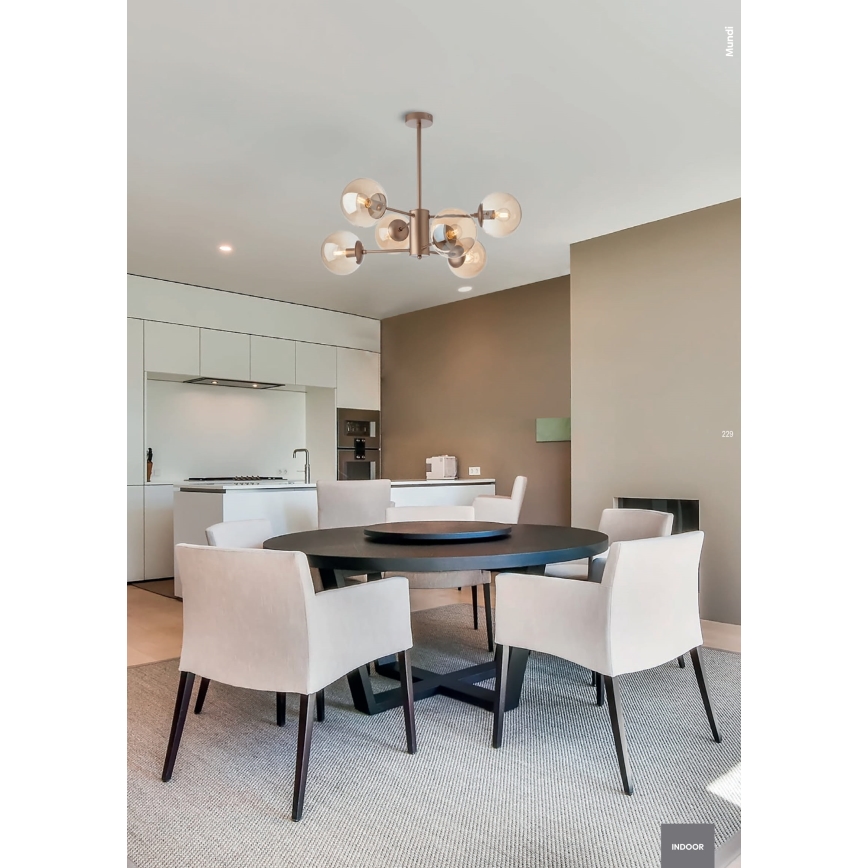 Redo 01-2943 - Lustra uz stieņa MUNDI 6xE14/28W/230V vara/dūmakaina