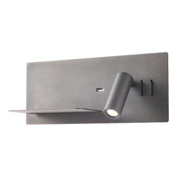 Redo 01-2985 - LED Sienas starmetis BROOK LED/8W/230V + LED/3W USB CRI 90 melna pa kreisi