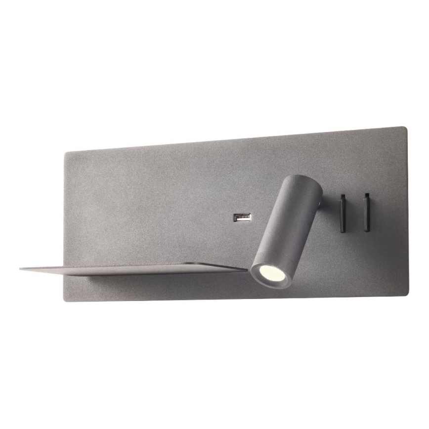 Redo 01-2985 - LED Sienas starmetis BROOK LED/8W/230V + LED/3W USB CRI 90 melna pa kreisi