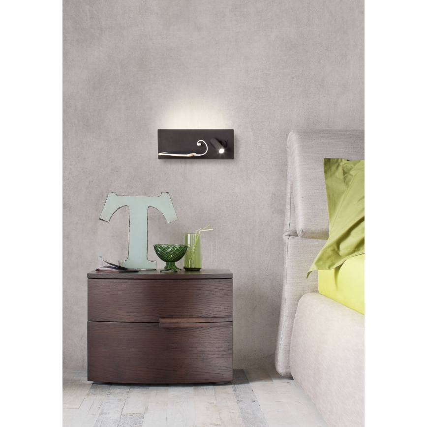 Redo 01-2985 - LED Sienas starmetis BROOK LED/8W/230V + LED/3W USB CRI 90 melna pa kreisi