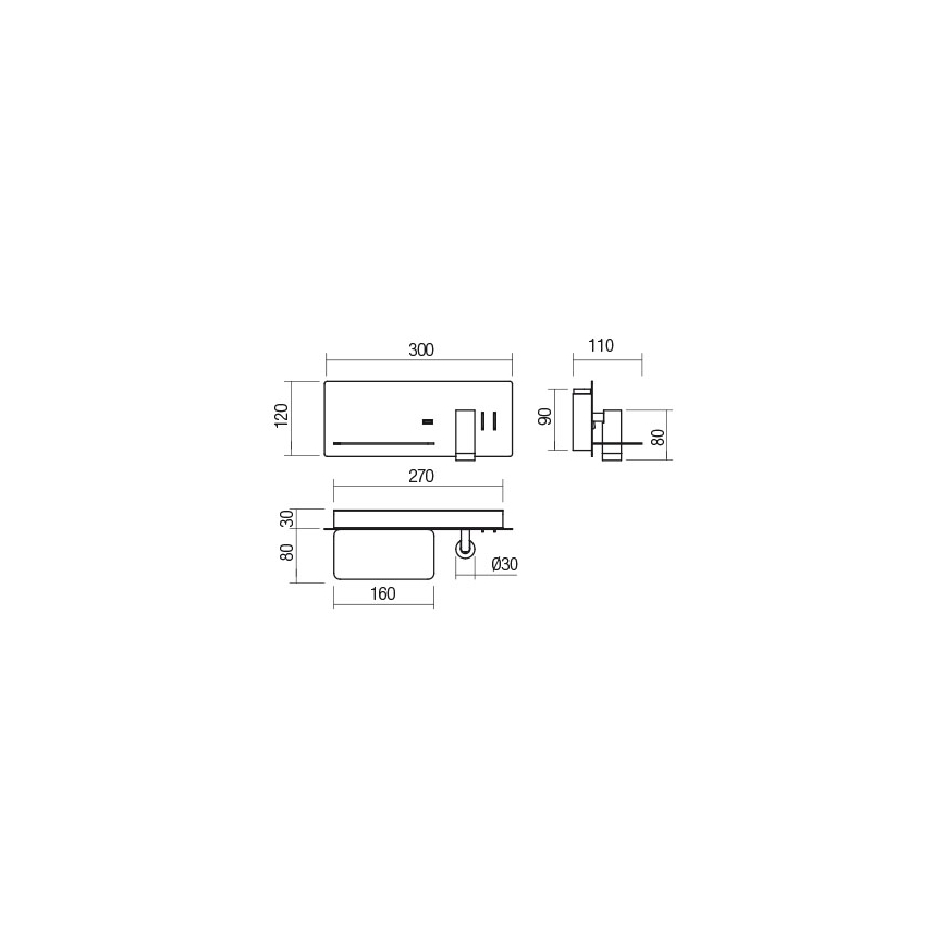 Redo 01-2985 - LED Sienas starmetis BROOK LED/8W/230V + LED/3W USB CRI 90 melna pa kreisi