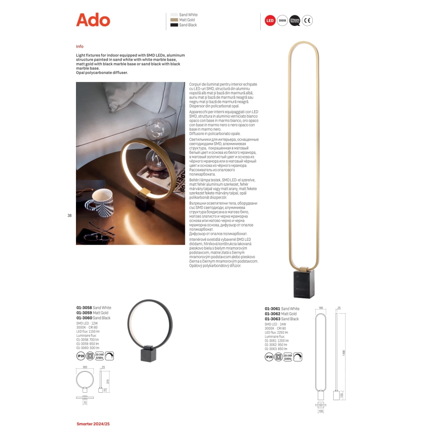 Redo 01-3062 - LED Aptumšojama grīdas stāvlampa ADO LED/24W/230V zelta
