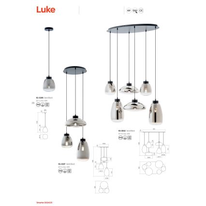 Redo 01-3197 - Lustra ar auklu LUKE 3xE27/42W/230V d. 46 cm melna