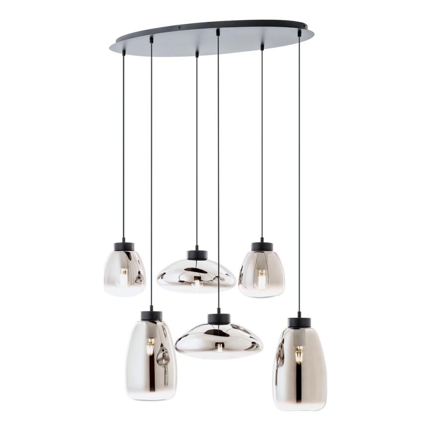 Redo 01-3212 - Lustra ar auklu LUKE 6xE27/42W/230V melna