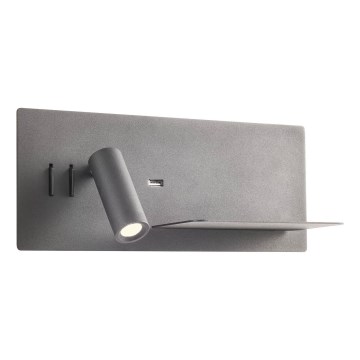 Redo 01-3316 - LED Sienas starmetis BROOK LED/8W/230V + LED/3W USB CRI 90 melna pa labi