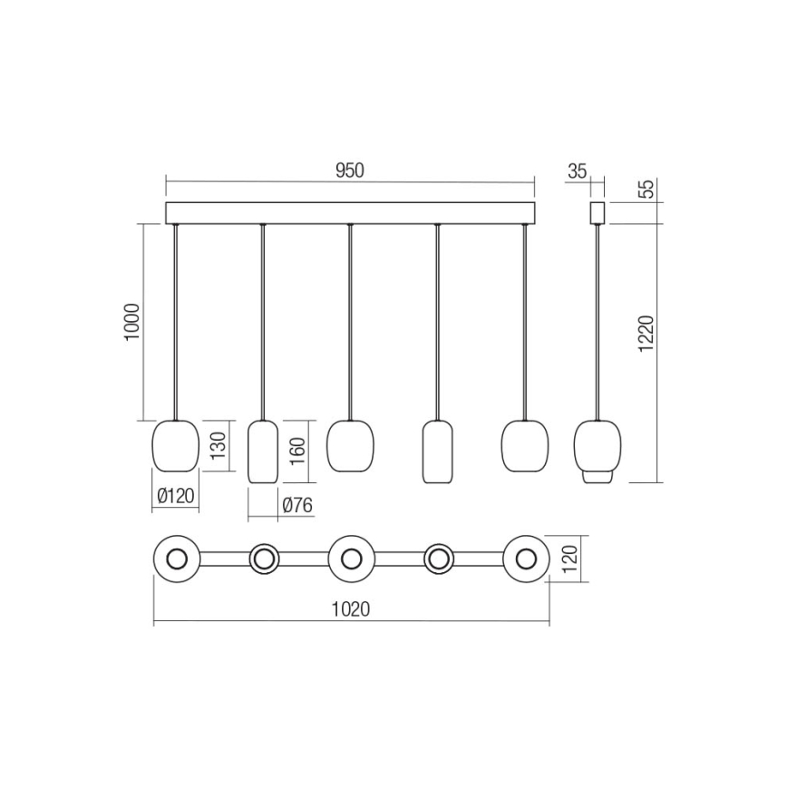 Redo 01-3481 - Lustra ar auklu BOOM 5xGU10/10W/230V melna/zaļa/brūna