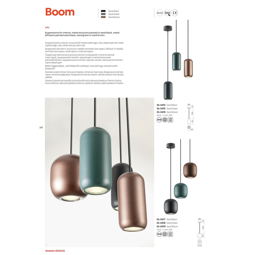 Redo 01-3482 - Lustra ar auklu BOOM 6xGU10/10W/230V d. 48 cm melna/zaļa/brūna