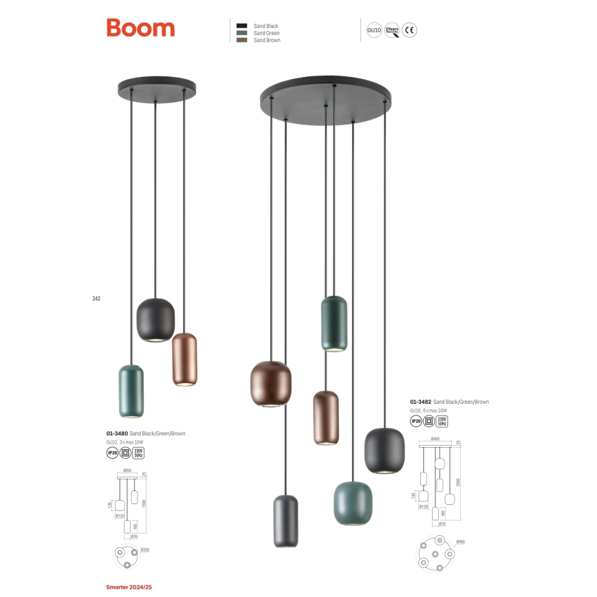 Redo 01-3482 - Lustra ar auklu BOOM 6xGU10/10W/230V d. 48 cm melna/zaļa/brūna