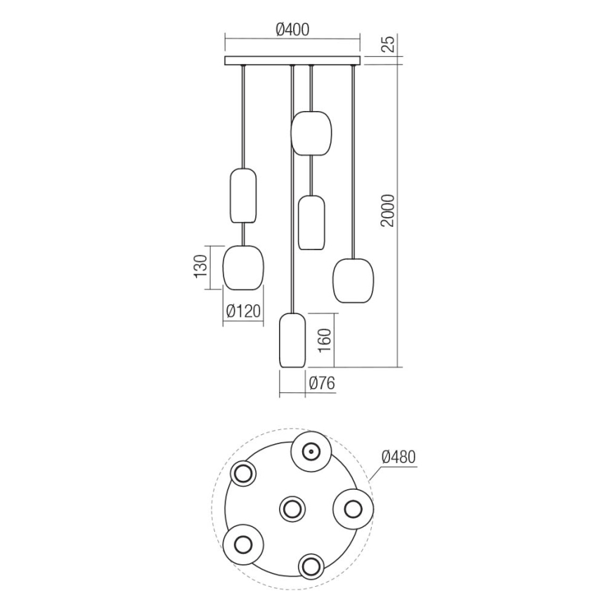 Redo 01-3482 - Lustra ar auklu BOOM 6xGU10/10W/230V d. 48 cm melna/zaļa/brūna