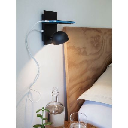 Redo 01-3491 - LED Sienas starmetis SEIBI LED/7W/230V USB CRI 90 melna