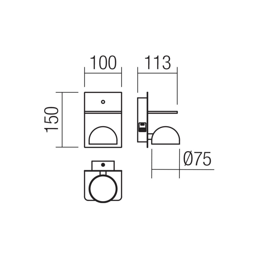 Redo 01-3491 - LED Sienas starmetis SEIBI LED/7W/230V USB CRI 90 melna