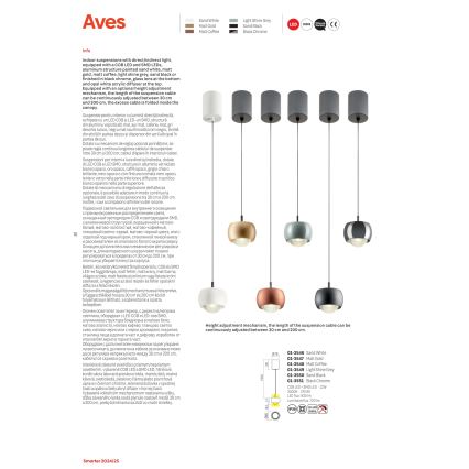 Redo 01-3548 - LED Lustra ar auklu AVES LED/12W/230V d. 9,6 cm CRI 90 varš