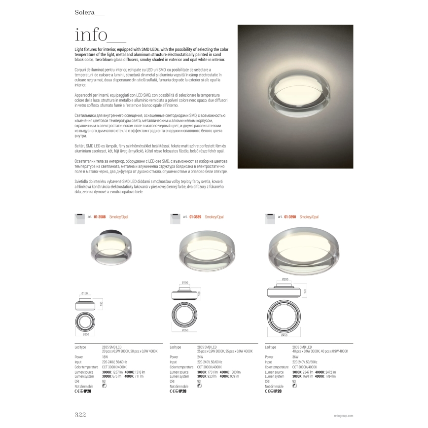 Redo 01-3590 - LED Griestu lampa SOLERA LED/36W/230V d. 45 cm CRI 93 3000/4000K pelēka