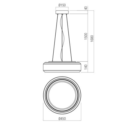 Redo 01-3592 - LED Lustra ar auklu SOLERA LED/36W/230V d. 45 cm CRI 93 3000/4000K pelēka