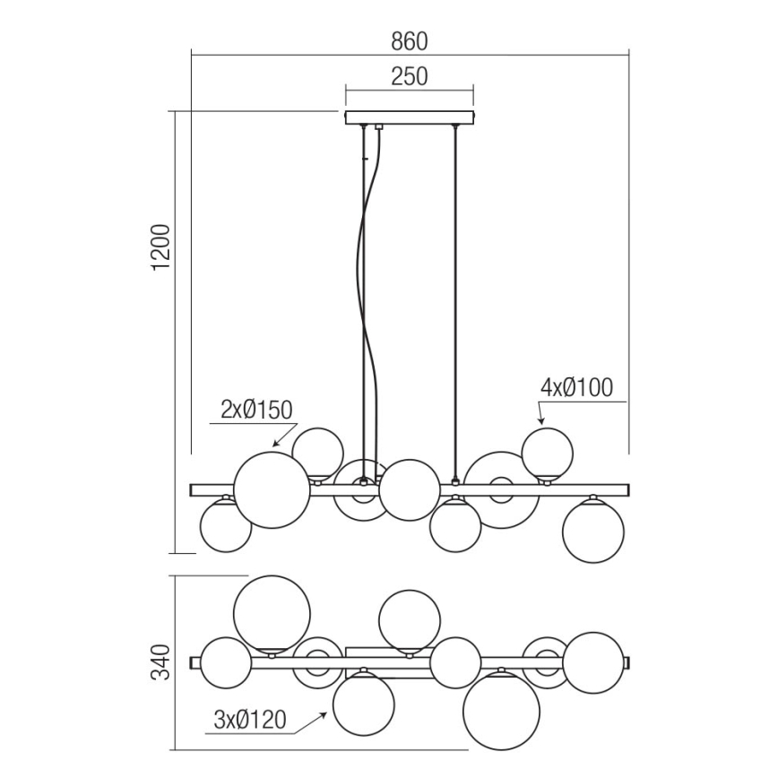 Redo 01-3989 - Lustra ar auklu ASTRA 9xG9/8W/230V melna