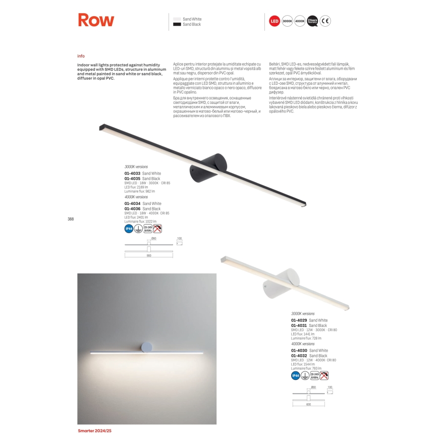 Redo 01-4036 - LED Vannas istabas spoguļa apgaismojums ROW LED/18W/230V 90 cm IP44 melna