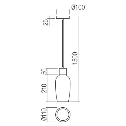 Redo 01-4044 - Lustra ar auklu ATLANTIS 1xE27/42W/230V d. 11 cm melna