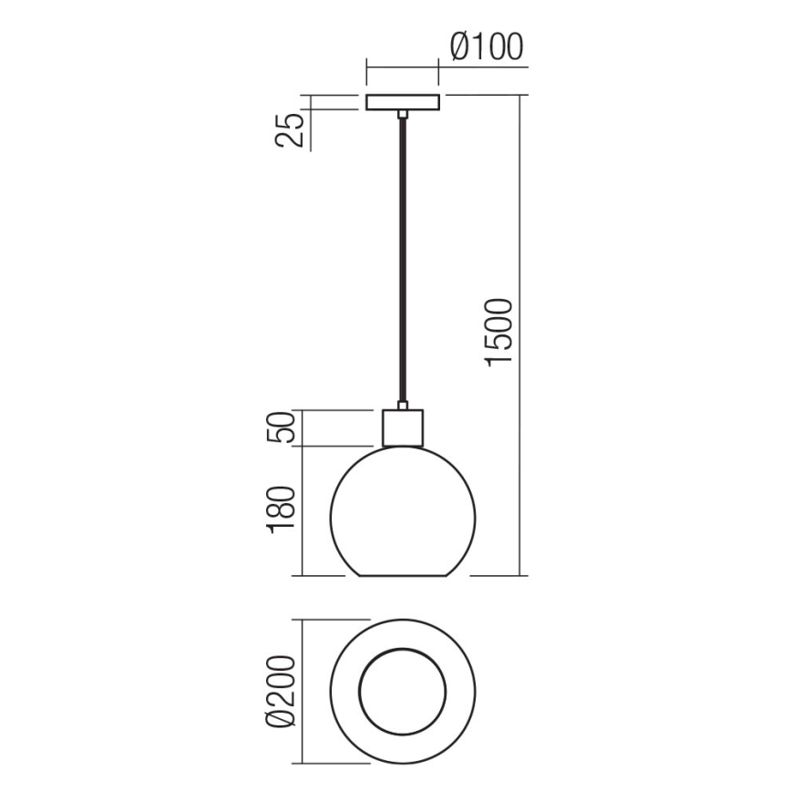 Redo 01-4045 - Lustra ar auklu ATLANTIS 1xE27/42W/230V d. 20 cm melna