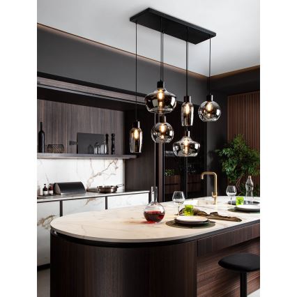 Redo 01-4047 - Lustra ar auklu ATLANTIS 6xE27/42W/230V melna