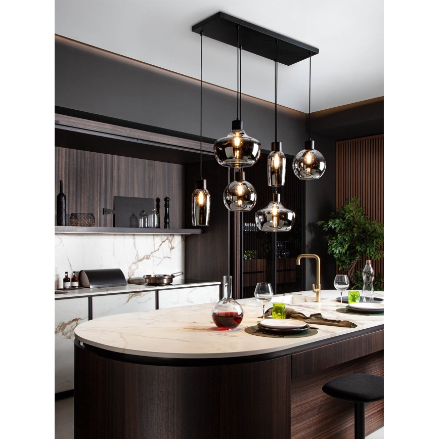 Redo 01-4047 - Lustra ar auklu ATLANTIS 6xE27/42W/230V melna