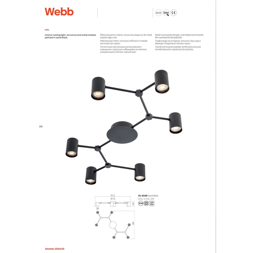 Redo 01-4048 - Starmetis WEBB 6xGU10/10W/230V melna