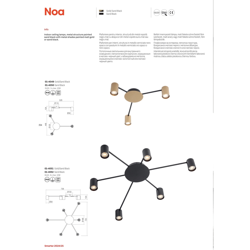Redo 01-4052 - Starmetis NOA 6xGU10/10W/230V melna
