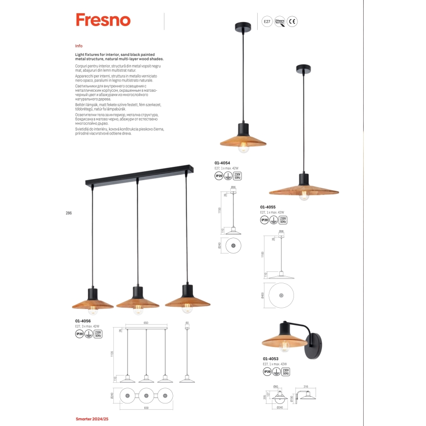 Redo 01-4053 - Sienas lampa FRESNO 1xE27/42W/230V