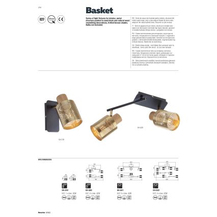 Redo 04-522 - Virsapmetuma lustra BASKET 4xE27/42W/230V bronzas